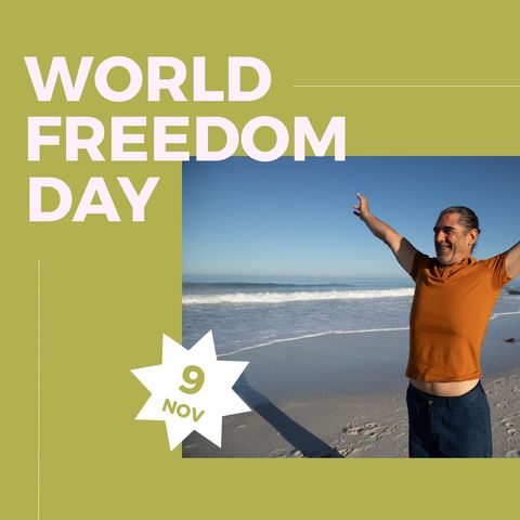 Celebrating World Freedom Day with Enthusiasm on Sandy Beach - Download Free Stock Templates Pikwizard.com