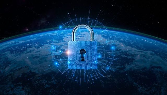 Cybersecurity Concept with Digital Padlock over Earth in Space