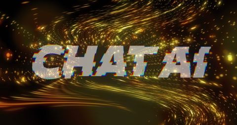 Chat AI Text with Futuristic Digital Patterns and Sparkling Effect