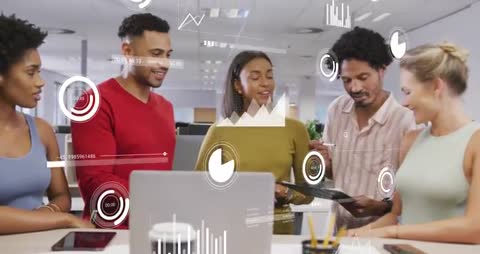 A Diverse Business Team Utilizing Modern Data Visualization Tools in Office