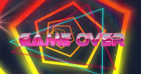 Retro Game Over Screen with Neon Geometric Patterns