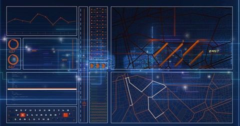 Displaying futuristic operations dashboard with neon map analytics and dotted route