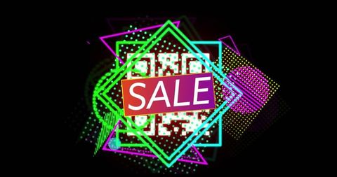 Futuristic neon qr code design with sale banner