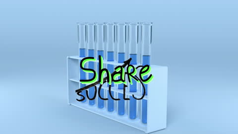 Animated 'Share' Text Appearing Over Test Tubes
