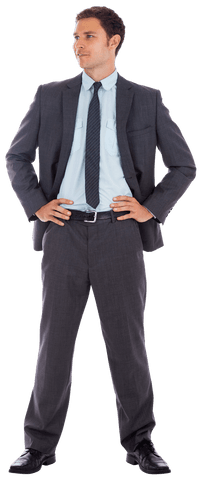 Confident Transparent Businessman Standing with Hands on Hips