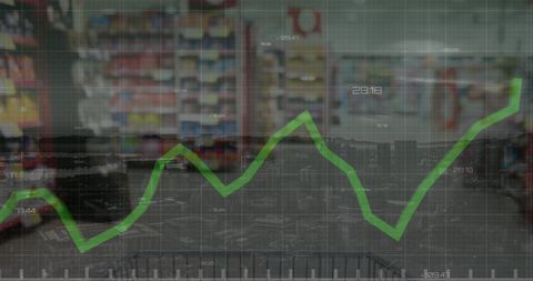 Growth Data Visuals Overlaying Urban Supermarket Aisle