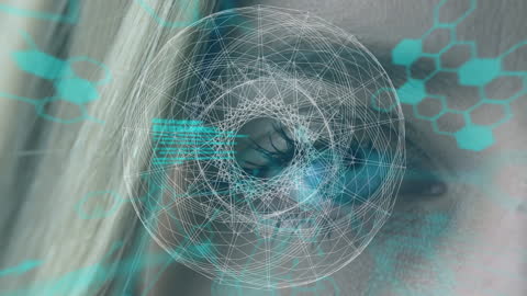 Digital Data Overlay on Female Eye Highlighting Technology