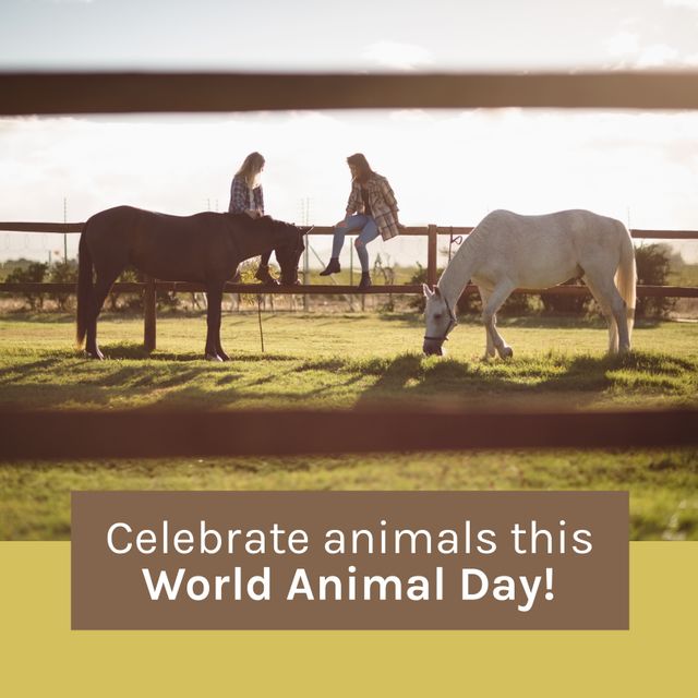 Celebrating World Animal Day with Grazing Horses - Download Free Stock Templates Pikwizard.com