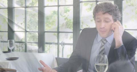 Businessman Discussing Over Phone in Elegant Restaurant Setting