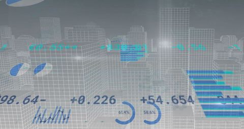 Global finance and data processing over cityscape background