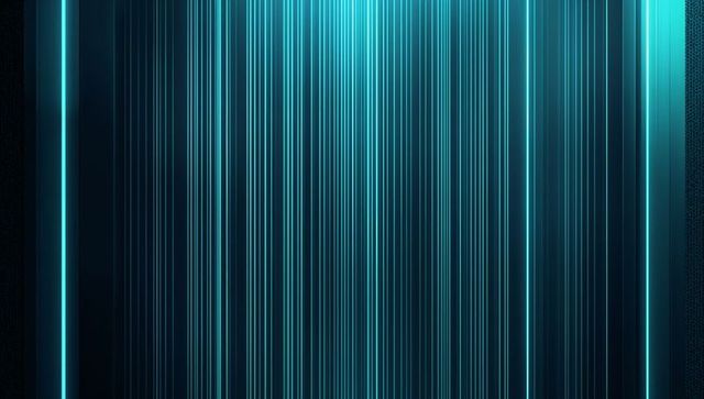 Flowing turquoise neon vertical lines moving across dark gradient with glowing halo