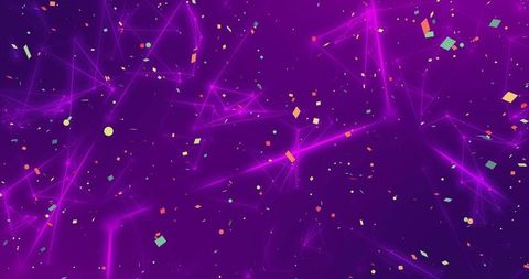 Glowing Neon-Magenta Network Connecting Nodes with Confetti, Futuristic Geometric Wallpaper