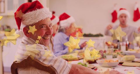 Happy Grandfather Celebrates Christmas with Family