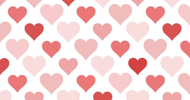 Seamless pattern of pink and red hearts randomly arranged on a white background. This romantic and festive design can be used for Valentine's Day cards, wedding invitations, gift wrapping paper, scrapbook designs, or any other decorative purpose. The repeating heart pattern adds a loving and joyful touch to various creative projects.