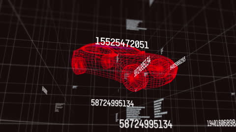 Digital Car Prototype Geometry with Data Points on Black Grid