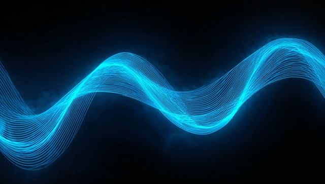 Futuristic Neon Blue Waves on Dark Background