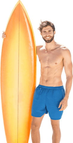 Caucasian Surfer Holding Board on Transparent Background