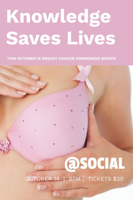 Breast Cancer Awareness Campaign Poster with Pink Ribbon and Event Details - Download Free Stock Templates Pikwizard.com