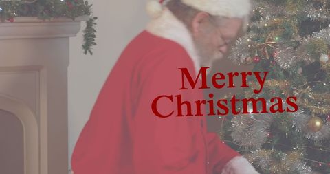 Senior Santa Decorating Christmas Tree for Holiday Merriment