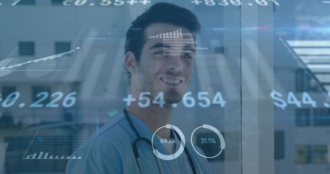 Caucasian Male Doctor Analyzing Medical Financial Data