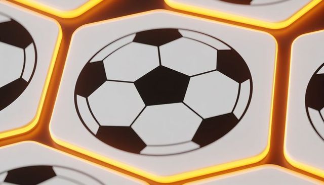 Backlit soccer ball hex tile featuring glowing orange seams on honeycomb tessellated panel