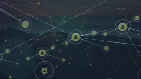 Digital Network Connections Over Landscape Background