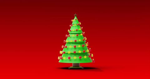 Retro Digital Style Christmas Tree Rotation on Red Background - Download Free Stock Images Pikwizard.com