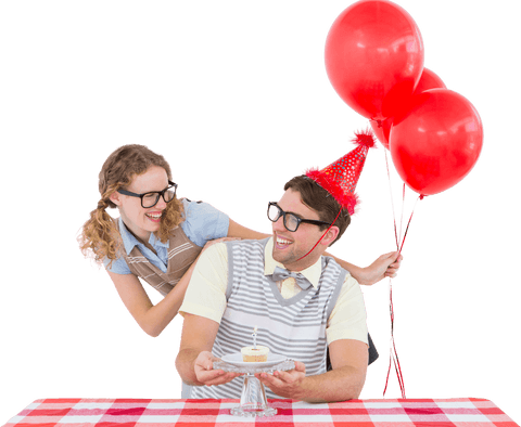 transparent geeky hipster couple celebrating birthday with balloons - Download Free Stock Videos Pikwizard.com