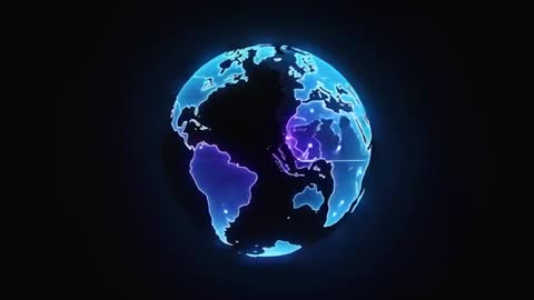 Holographic 3D Digital Globe with Vibrant Pulsing Highlights