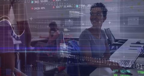 Training Room Collaboration with Futuristic Technology Overlay