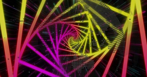 Vibrant neon spiral in futuristic virtual void
