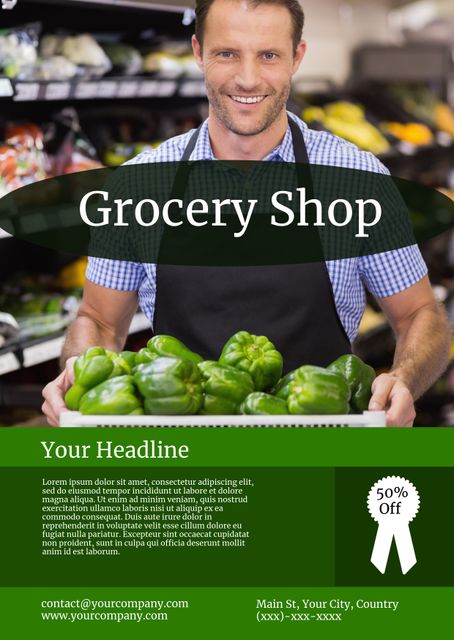 Grocery Store Advertises Fresh Bell Peppers in Produce Aisle - Download Free Stock Templates Pikwizard.com