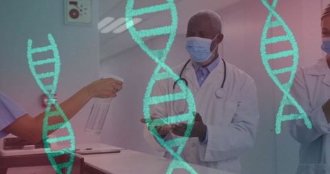 Healthcare research team analyzing dna in modern facility