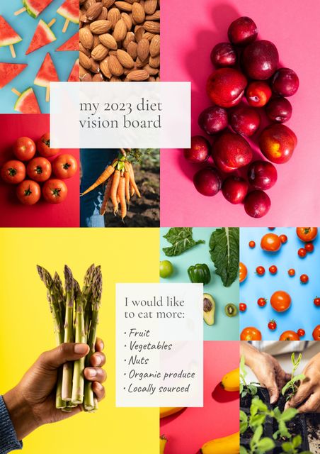 Healthy Eating Vision Board with Fresh Produce and Goals for 2023 - Download Free Stock Templates Pikwizard.com