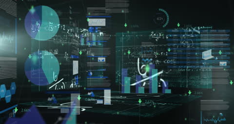 Futuristic Data Processing Animation with Graphs and Charts