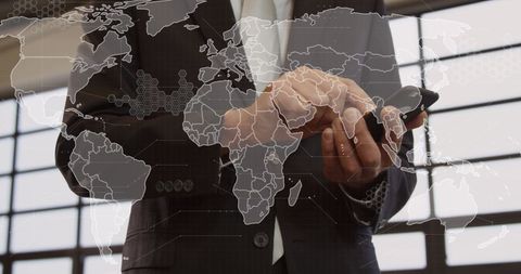 Global Technology Interface with Businessman Using Smartphone