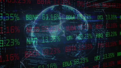 Animated Globe with Financial Data Interface on Black Background