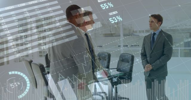 Business Meeting with Overlay of Sales Data and Metrics - Download Free Stock Images Pikwizard.com