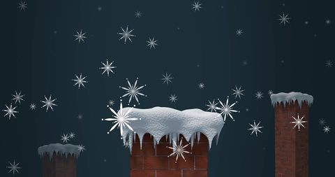 Snow Falling on Chimneys at Night During Christmas