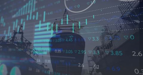 Abstract Composition of Financial Data and Shipyard Overlay