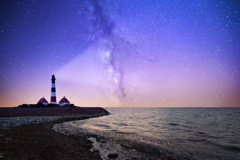 Lighthouse Under Starry Milky Way at Dusk