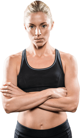 Transparent Fitness Athlete with Arms Crossed Confidently