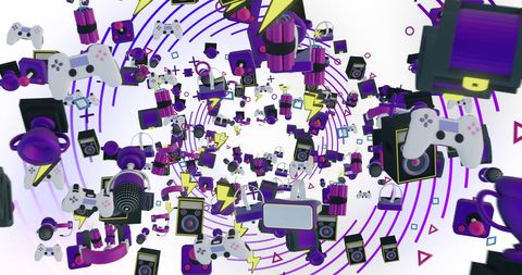 Futuristic Technology Mashup of Gaming and Music Icons