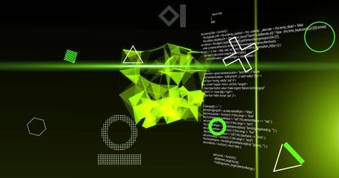 Glowing 3d network with digital data and scanner beams