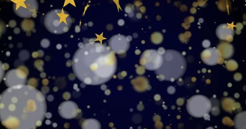 Elegant dark blue background with golden stars and bokeh effect