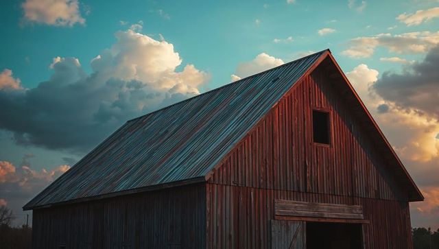 Rustic Barn at Sunset with Metal Roof Inspiring Rural Nostalgia
