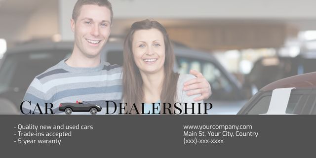 Smiling Couple at Car Dealership Promoting Automotive Sales - Download Free Stock Templates Pikwizard.com