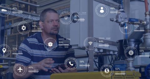 Technologist Analyzing Data in Smart Factory with Virtual Interface - Download Free Stock Images Pikwizard.com