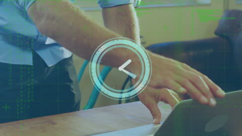 Businessman Using Laptop with Futuristic Interface