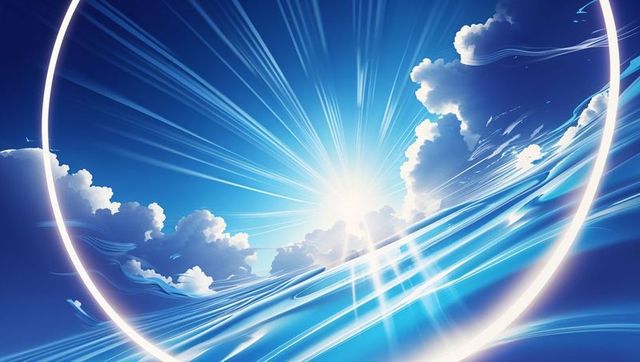Glowing ring and sunburst in abstract etherial sky